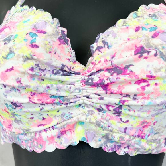 Victorias Secret Women Bikini Top 34C Colorful Splatter Scallop Neon Bright Boho - Picture 3 of 10